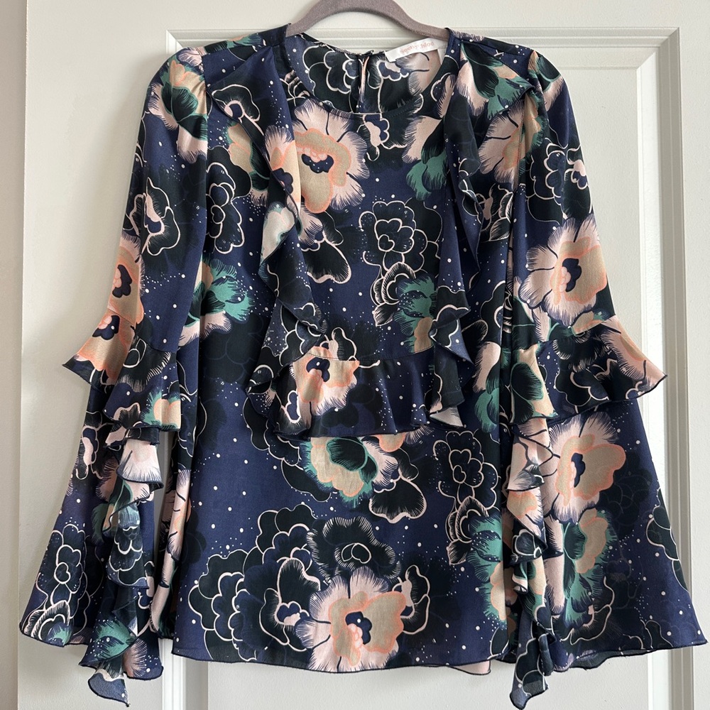 See by Chloe Floral Silk Ruffle Blouse